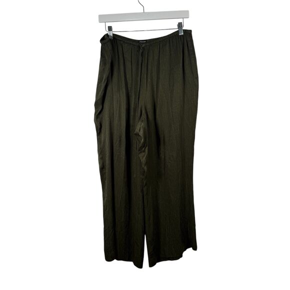 J. Peterman Drawcord Crinkle Olive Green Pull On Wide Leg Pants Womens Large - Picture 1 of 7